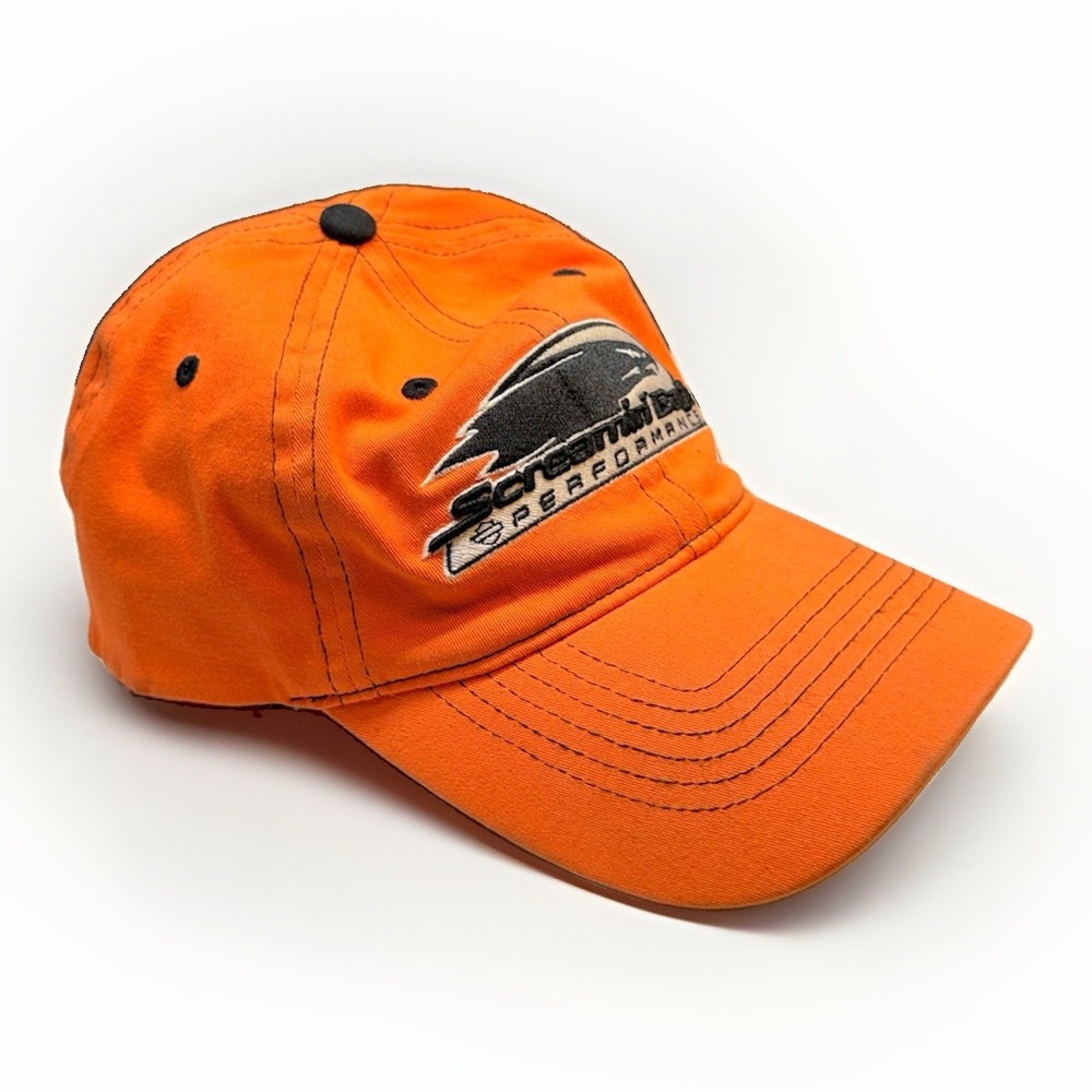 VTG Harley Davidson Screamin Eagle One Size Fits All Stretch Cap Orange Y2K